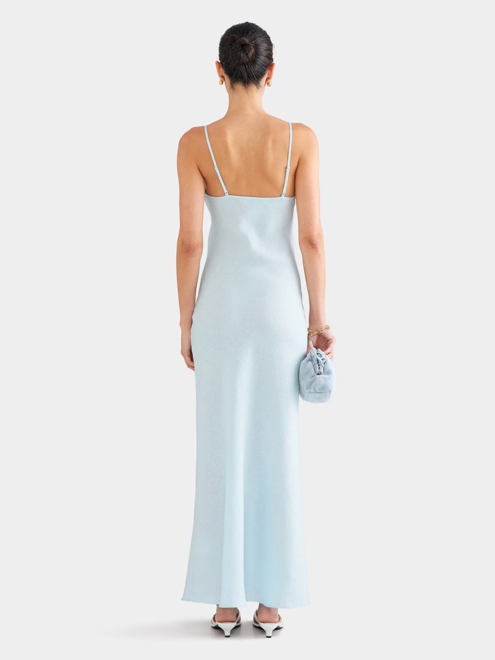 Venroy Linen Slip Dress Sky Blue - size S - Picture 3 of 7